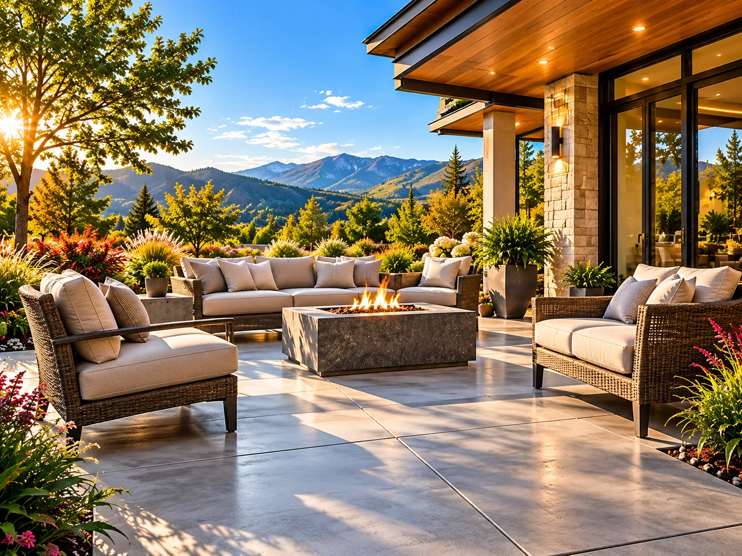 Concrete patio design inspiration with contemporary outdoor seating